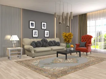 Geometric Wool Tabriz Persian Area Rug 6x9