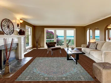 Pink Geometric Wool Tabriz Persian Area Rug 7x10