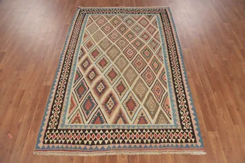 Antique Vegetable Dye Kilim Qashqai Persian Rug 4x7