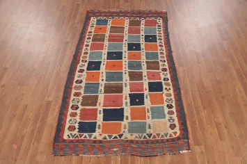 Antique Vegetable Dye Kilim Qashqai Persian Rug 4x8
