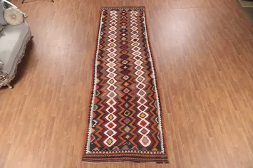 Vegetable Dye Kilim Qashqai Persian Runner Rug 5x15