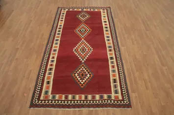 Vegetable Dye Red Kilim Qashqai Persian Area Rug 5x9