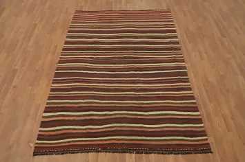 Vegetable Dye Striped Kilim Persian Area Rug 5x8