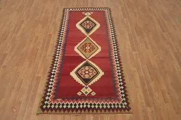 Vegetable Dye Kilim Qashqai Persian Runner Rug 4x9