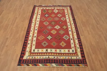 Vegetable Dye Kilim Qashqai Persian Area Rug 5x9