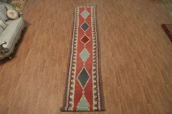Antique Vegetable Dye Kilim Qashqai Persian Runner Rug 3x19