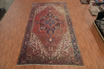 Antique Geometric Heriz Persian Large Rug 10x19
