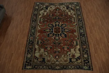 Pre-1900 Vegetable Dye Heriz Serapi Persian Area Rug 9x13