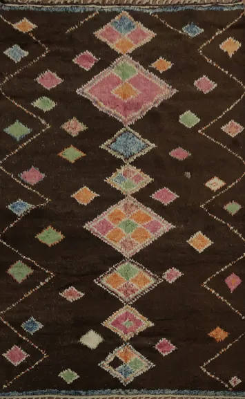 Dark Brown Moroccan Area Rug 7x10 with Bold Geometric Colors