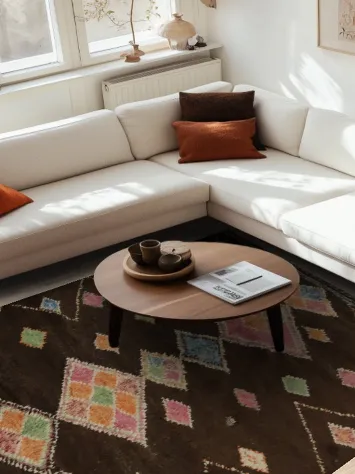 Dark Brown Moroccan Area Rug 7x10 with Bold Geometric Colors