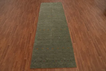 Tribal Green Gabbeh Oriental Runner Rug 4x12