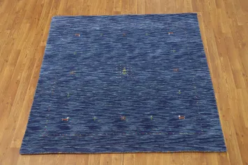 Handmade Blue Gabbeh Indian Square Rug 5x5