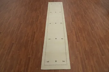 Ivory Wool Gabbeh Oriental Runner Rug 3x12