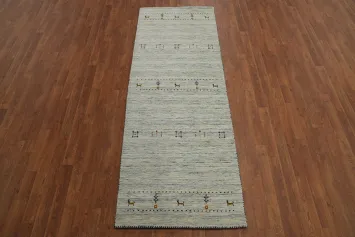Little Animals Design Gabbeh Oriental Runner Rug 3x8