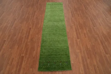 Green Wool Gabbeh Oriental Runner Rug 3x10
