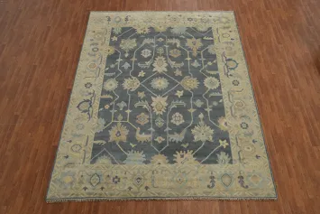 Slate Wool Floral Oushak Indian Area Rug 9x12