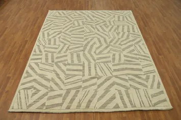 Earth Tone Wool Abstract Indian Area Rug 8x10