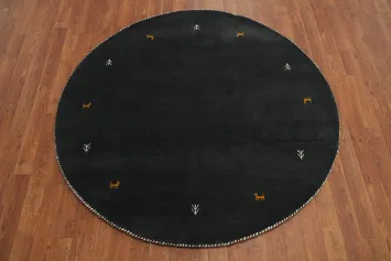 Round Wool Tribal Gabbeh Oriental Rug 5x5