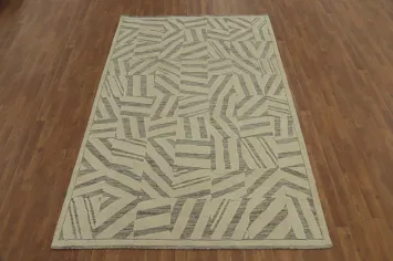 Earth Tone Wool Abstract Indian Area Rug 6x9