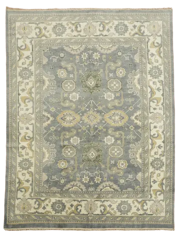 Traditional Grey and Beige Floral Oushak Living Room Rug 9'x12'