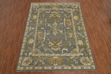 All-Over Gray Floral Oushak Indian Area Rug 9x12