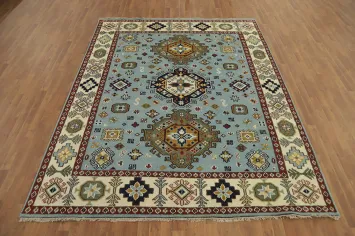 Light Blue Geometric Kazak Indian Area Rug 8x10