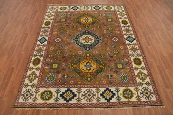 Brown Wool Kazak Indian Area Rug 8x10