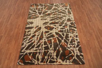 Contemporary Wool Abstract Indian Area Rug 5x8