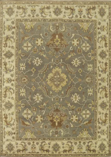Gray Wool Floral Oushak Indian Area Rug 8x10