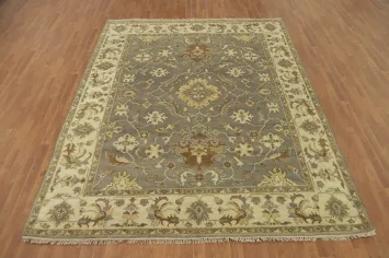 Gray Wool Floral Oushak Indian Area Rug 8x10