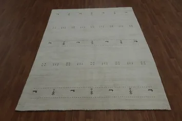 Stylish Contemporary Gabbeh Area Rug 6x9 with Linear Animal Patterns