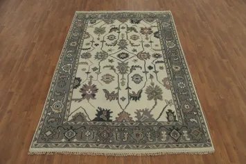 All-Over Floral Wool Oushak Indian Area Rug 6x9