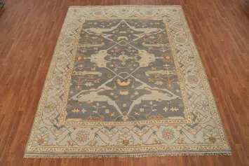 Gray Wool Floral Oushak Indian Area Rug 8x10