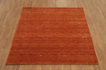 Square Orange Wool Gabbeh Indian Area Rug 6x6