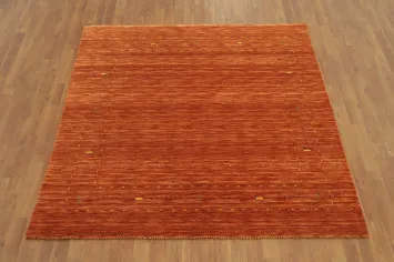 Orange Wool Gabbeh Square Area Rug 6x6