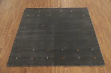 Tribal Gray Gabbeh Square Wool Area Rug 6x6