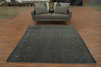 Tribal Gray Gabbeh Square Wool Area Rug 6x6