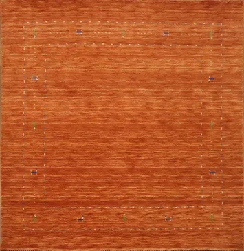 Natural Wool Gabbeh Rug in Earthy Orange Shade 6'x6'