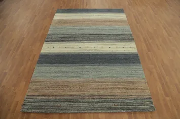 Striped Wool Gabbeh Indian Area Rug 7x10