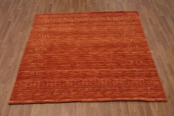 Rustic Charm Square Gabbeh Rug in Deep Terracotta Hue 6x6