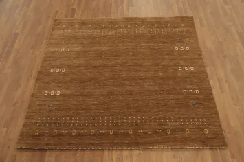 Brown Wool Tribal Gabbeh Square Area Rug 6x6