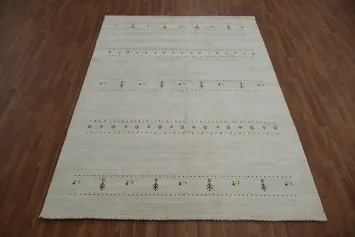 Elegant Minimalist Gabbeh Area Rug 6x9 with Subtle Geometric Patterns