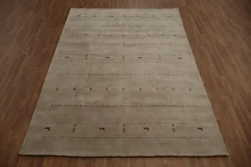 Minimalist Gabbeh Area Rug 7x10 Featuring Delicate Motif Details