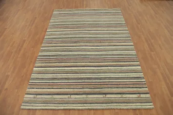 Striped Wool Gabbeh Indian Area Rug 7x10