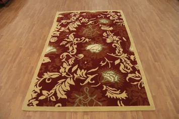 Red Floral Indian Area Rug 7x10