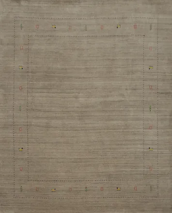 Brown Gabbeh Square Area Rug 8x8 with Intricate Border Details