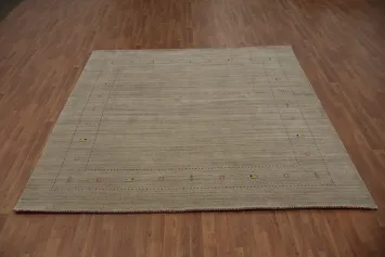 Brown Gabbeh Square Area Rug 8x8 with Intricate Border Details