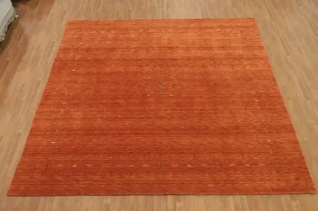 Orange Wool Gabbeh Square Wool Area Rug 12x12
