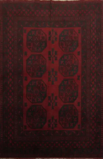 Tribal Red Elephant Foot Balouch Afghan Rug 5x7