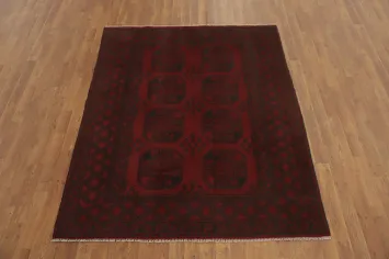 Geometric Red Wool Balouch Afghan Rug 5x7